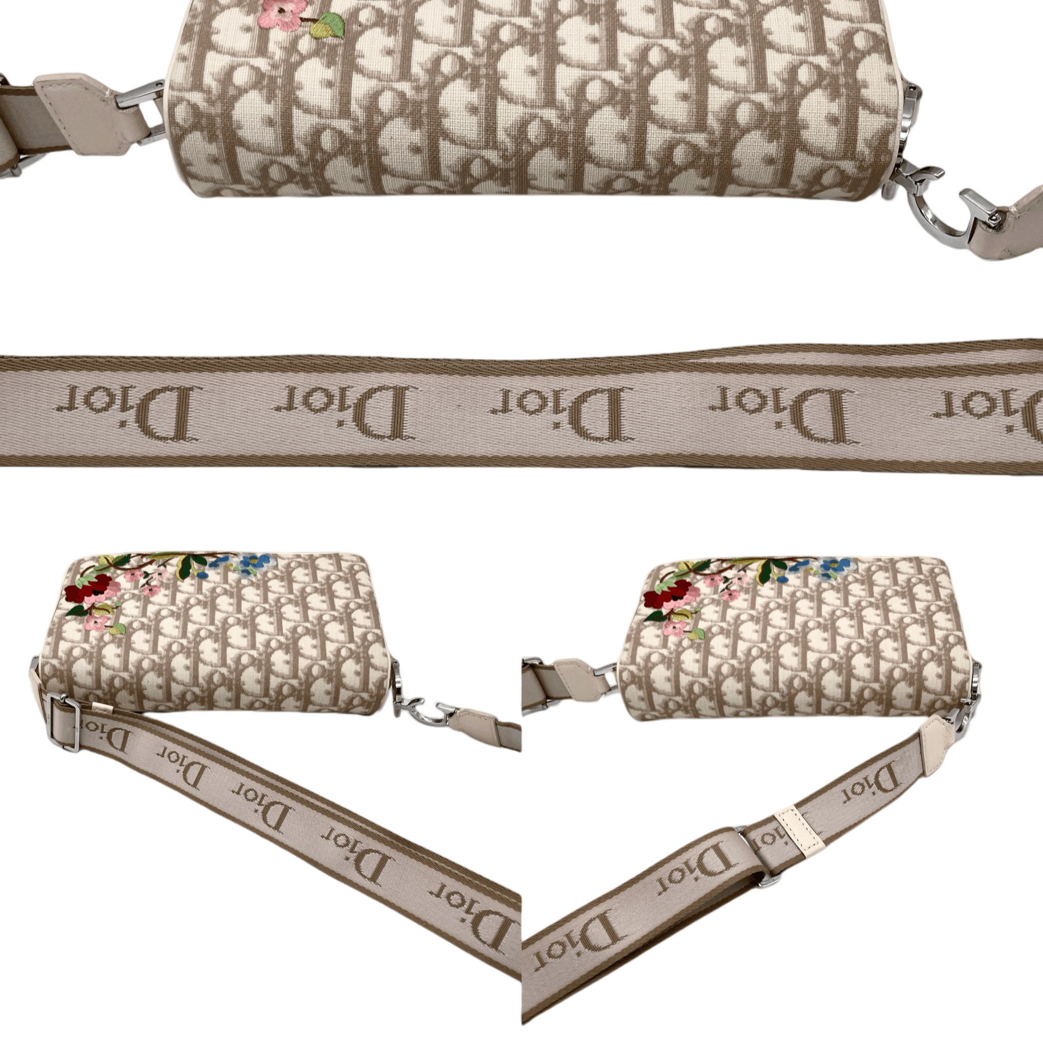 Dior Christian Dior Trotter/Obrique Flower Embroidery Shoulder Bag Beige Size ONE SIZE - 9 Thumbnail