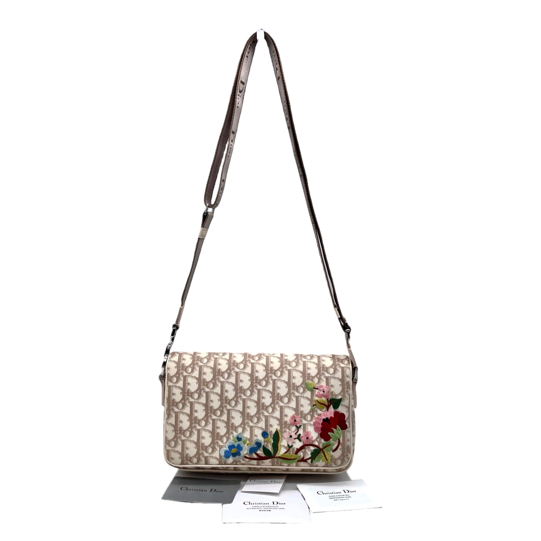 Dior Christian Dior Trotter/Obrique Flower Embroidery Shoulder Bag Beige Size ONE SIZE - 4 Thumbnail