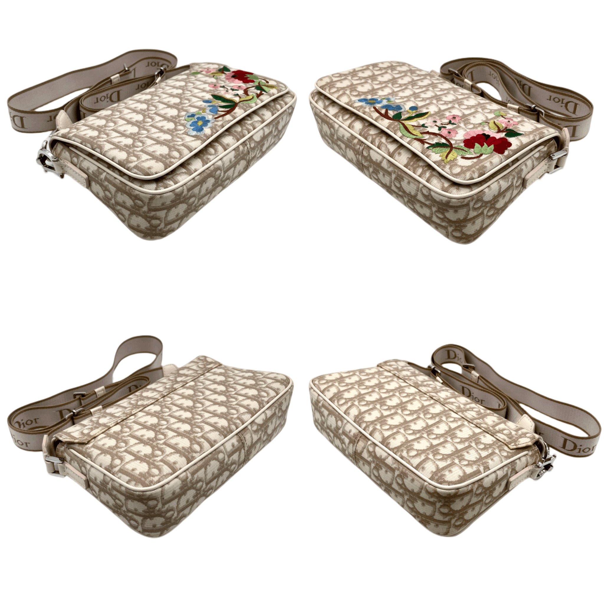 Dior Christian Dior Trotter/Obrique Flower Embroidery Shoulder Bag Beige Size ONE SIZE - 6 Thumbnail