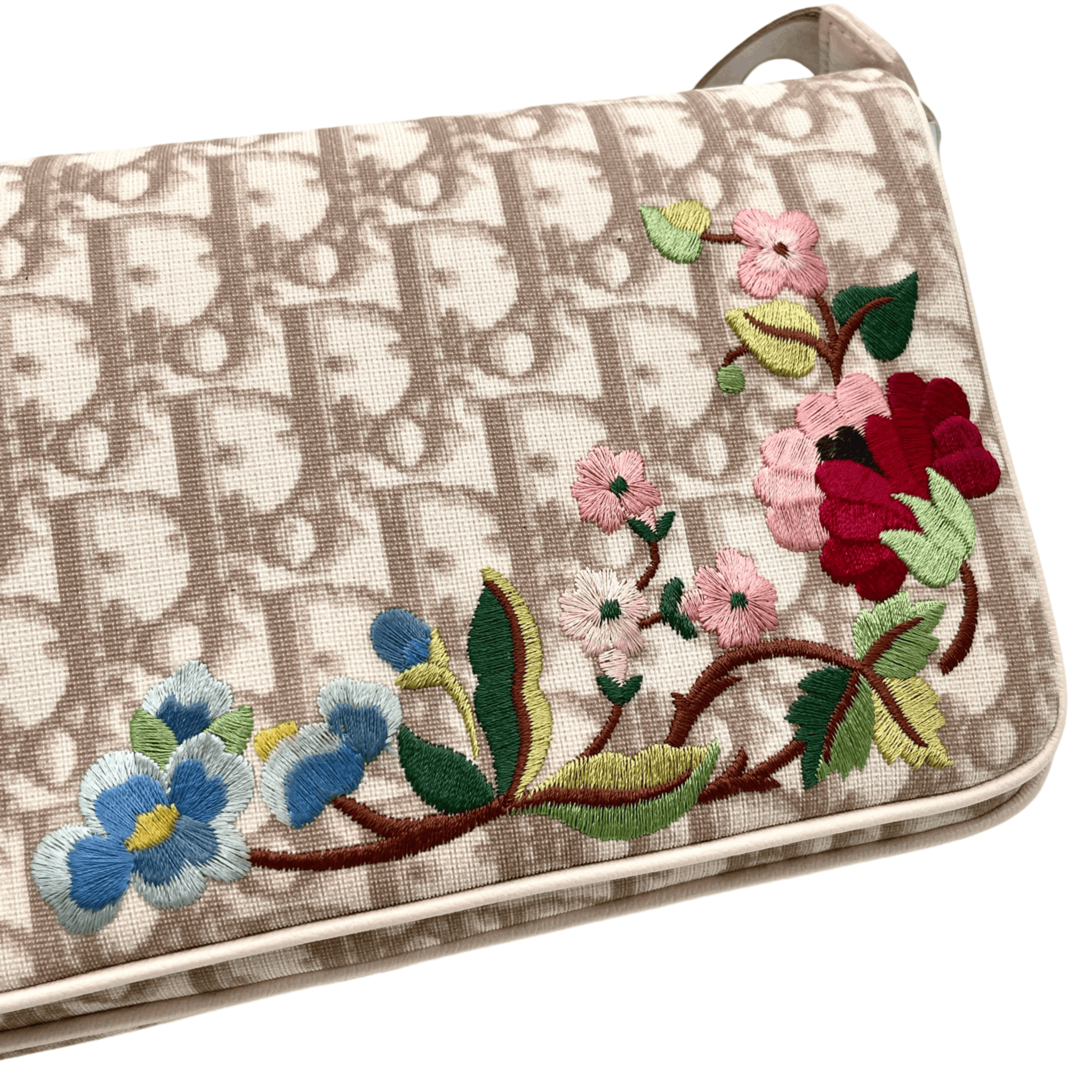 Dior Christian Dior Trotter/Obrique Flower Embroidery Shoulder Bag Beige Size ONE SIZE - 5 Thumbnail