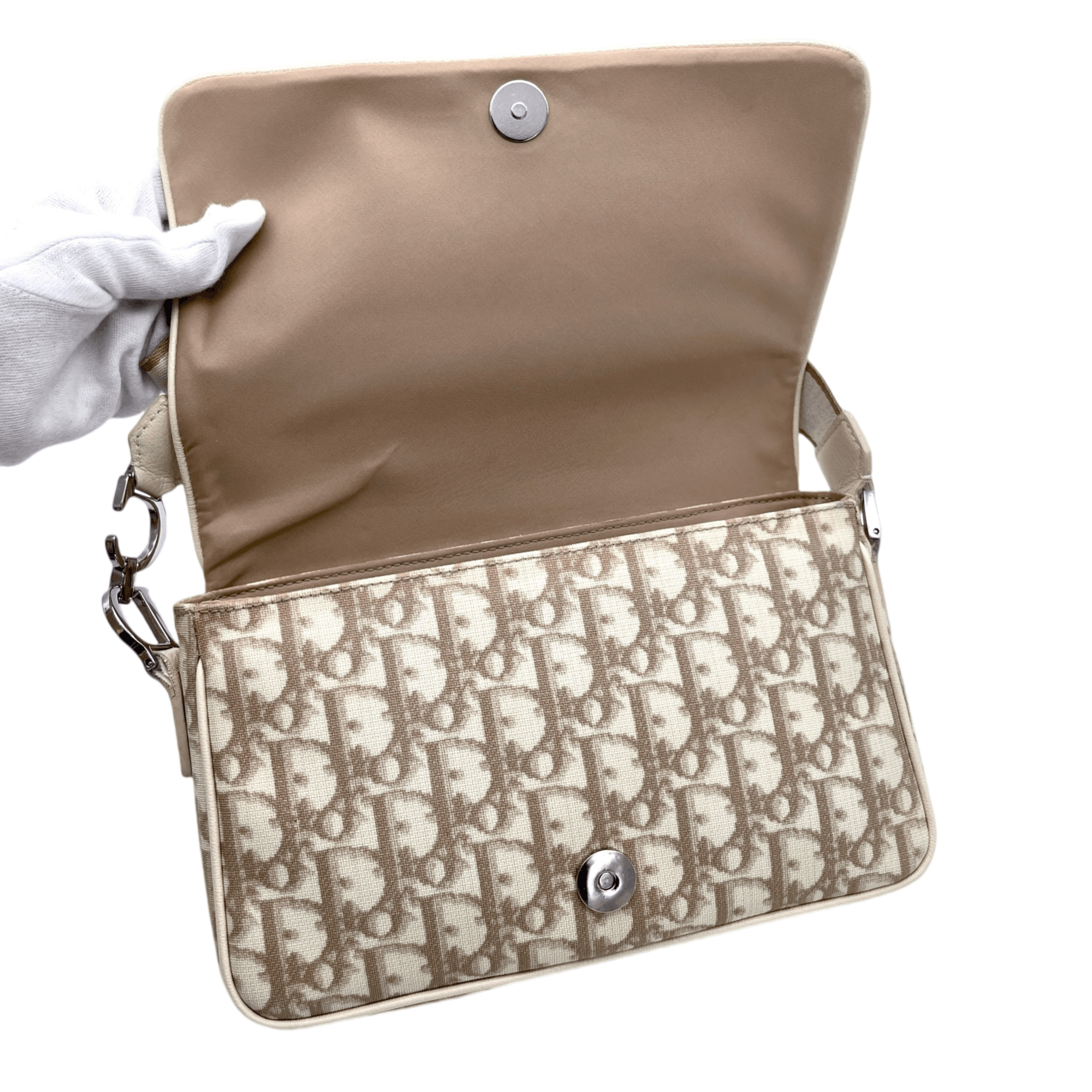 Dior Christian Dior Trotter/Obrique Flower Embroidery Shoulder Bag Beige Size ONE SIZE - 11 Thumbnail