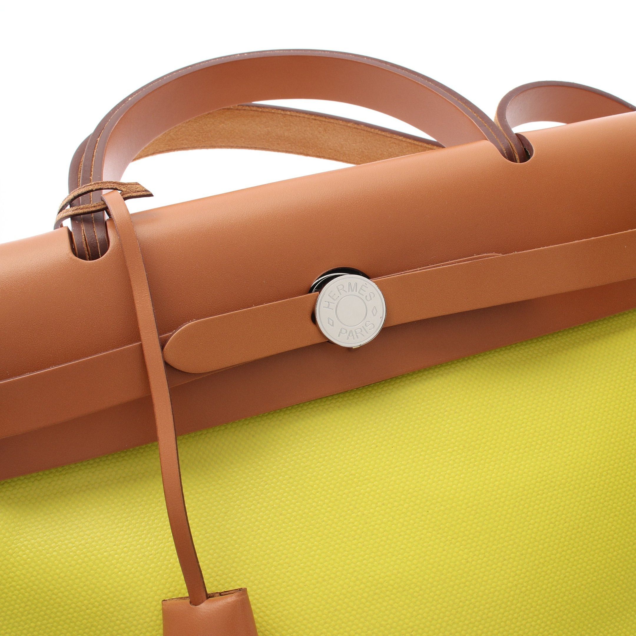 Hermes Hermes Herbag Zip Pm Lime Handbag Toile H Berline Vache Hunter Ash Light Brown Yellow Beige Silver Hardware B Stamp Size ONE SIZE - 10 Thumbnail