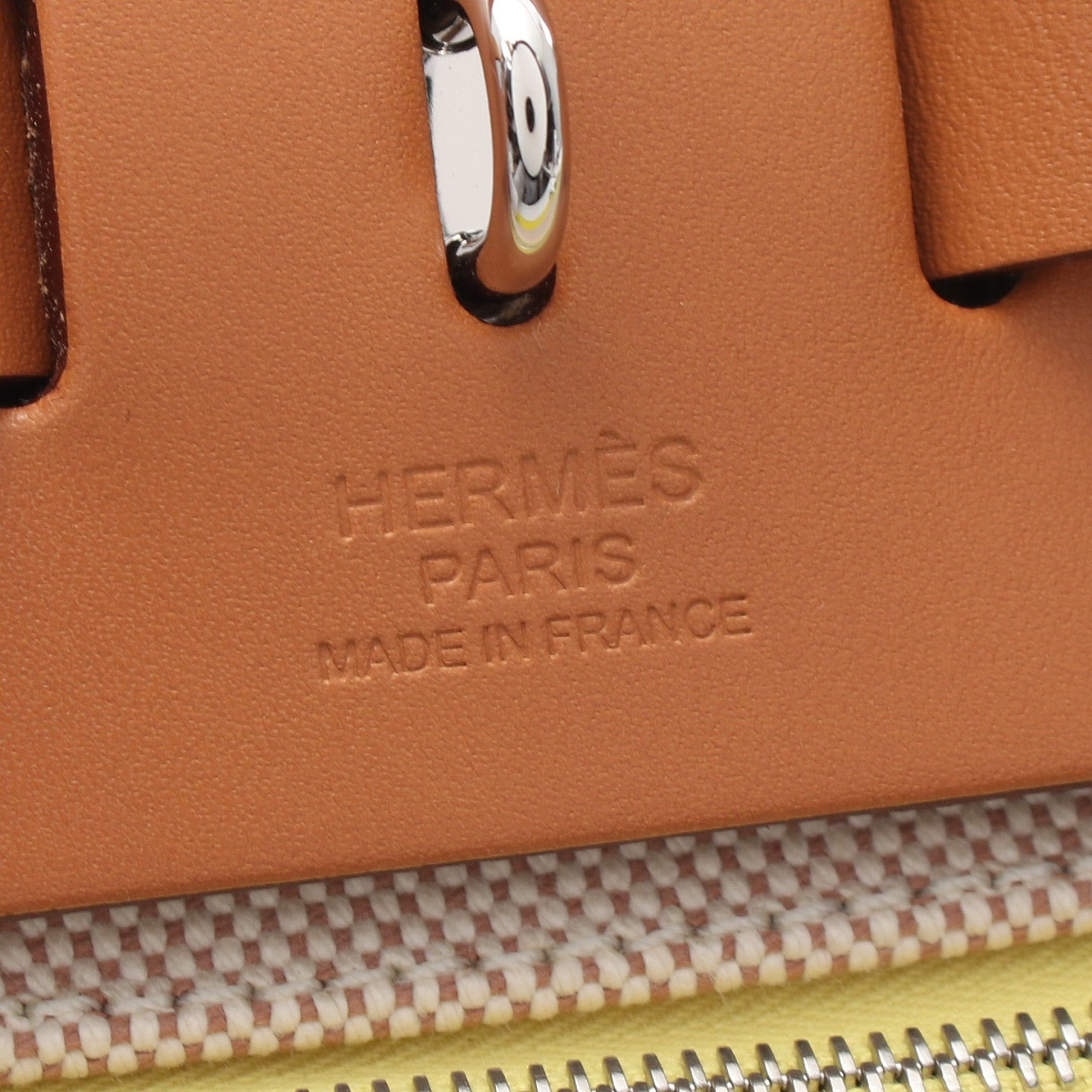 Hermes Hermes Herbag Zip Pm Lime Handbag Toile H Berline Vache Hunter Ash Light Brown Yellow Beige Silver Hardware B Stamp Size ONE SIZE - 4 Thumbnail