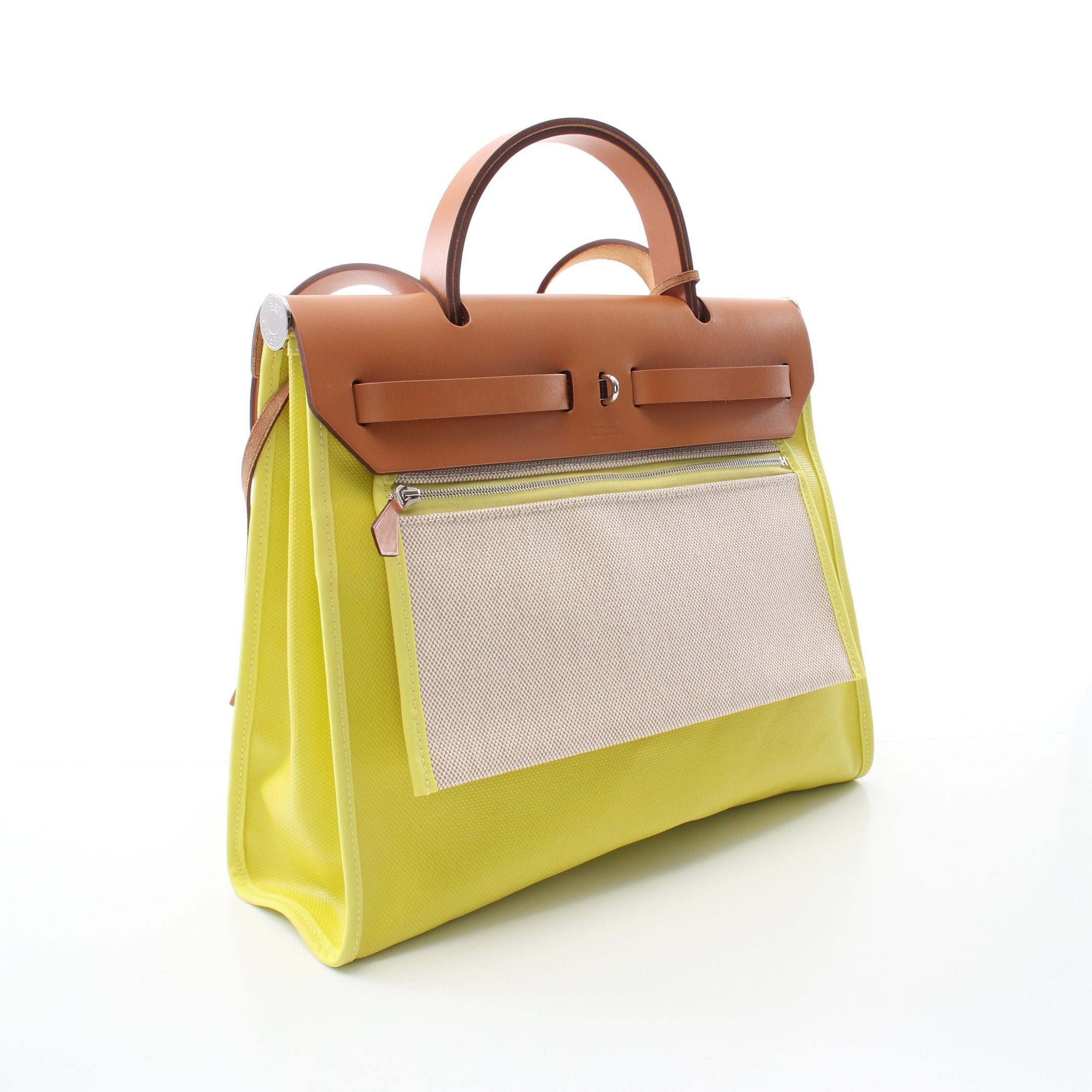 Hermes Hermes Herbag Zip Pm Lime Handbag Toile H Berline Vache Hunter Ash Light Brown Yellow Beige Silver Hardware B Stamp Size ONE SIZE - 2 Thumbnail