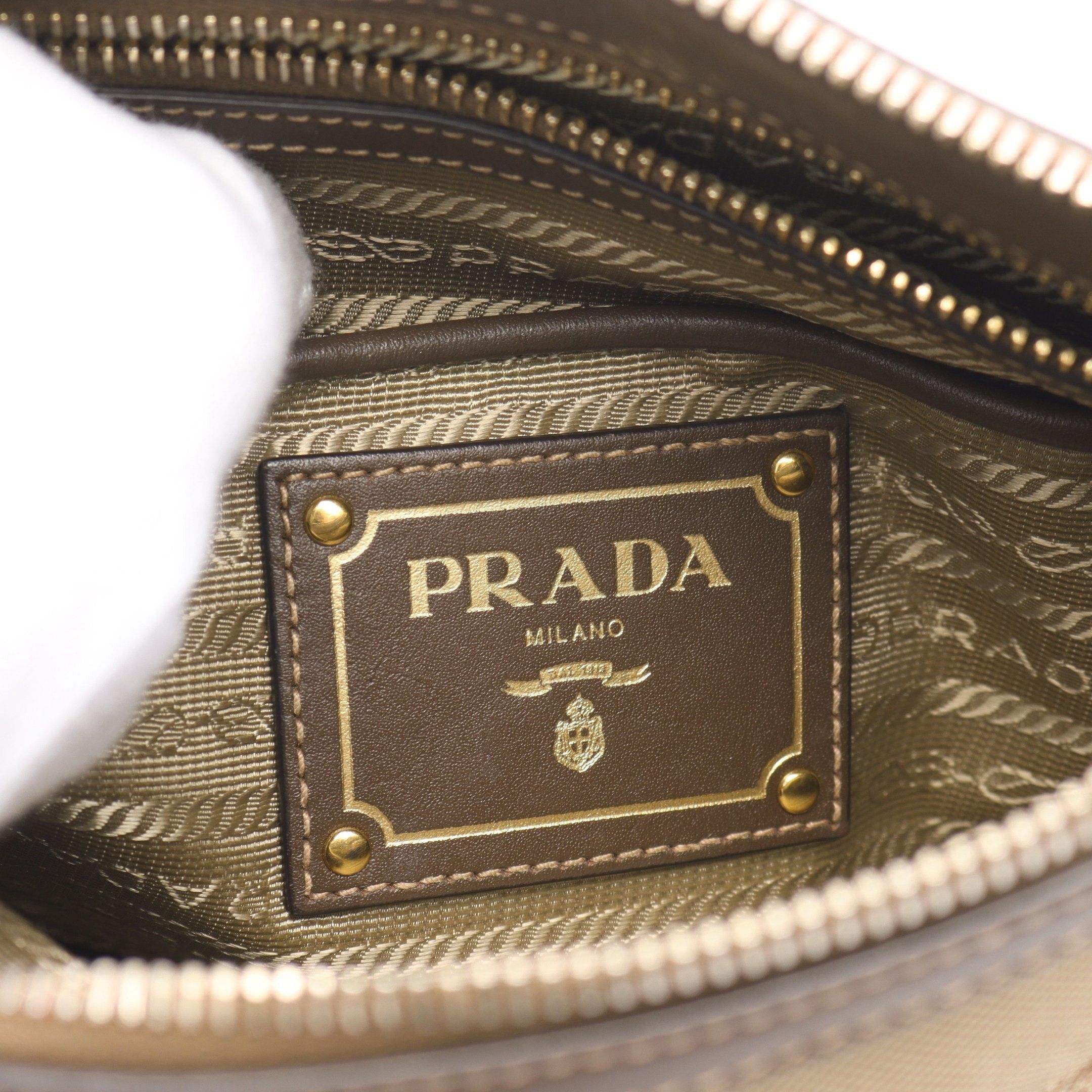 Prada Prada Logo Jacquard Shoulder Bag Canvas Leather Beige Dark Brown Size ONE SIZE - 4 Thumbnail