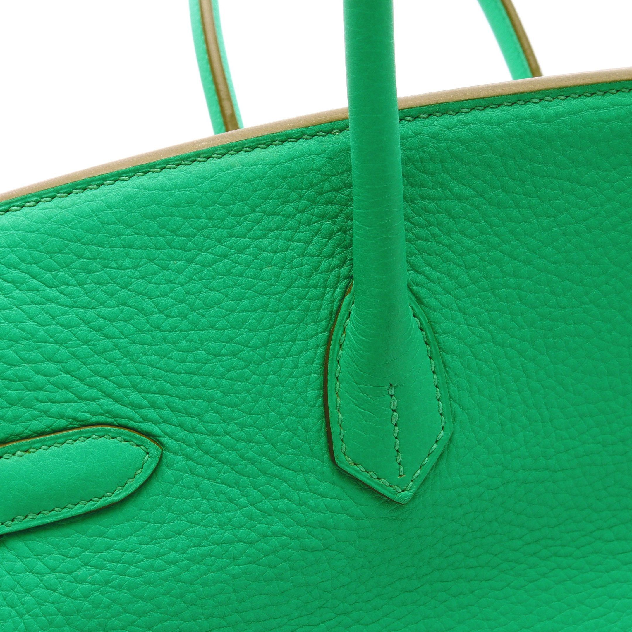 Hermes Hermes Birkin 35 Mint Handbag Clemence Leather Green Silver Hardware Stamp Size ONE SIZE - 7 Thumbnail