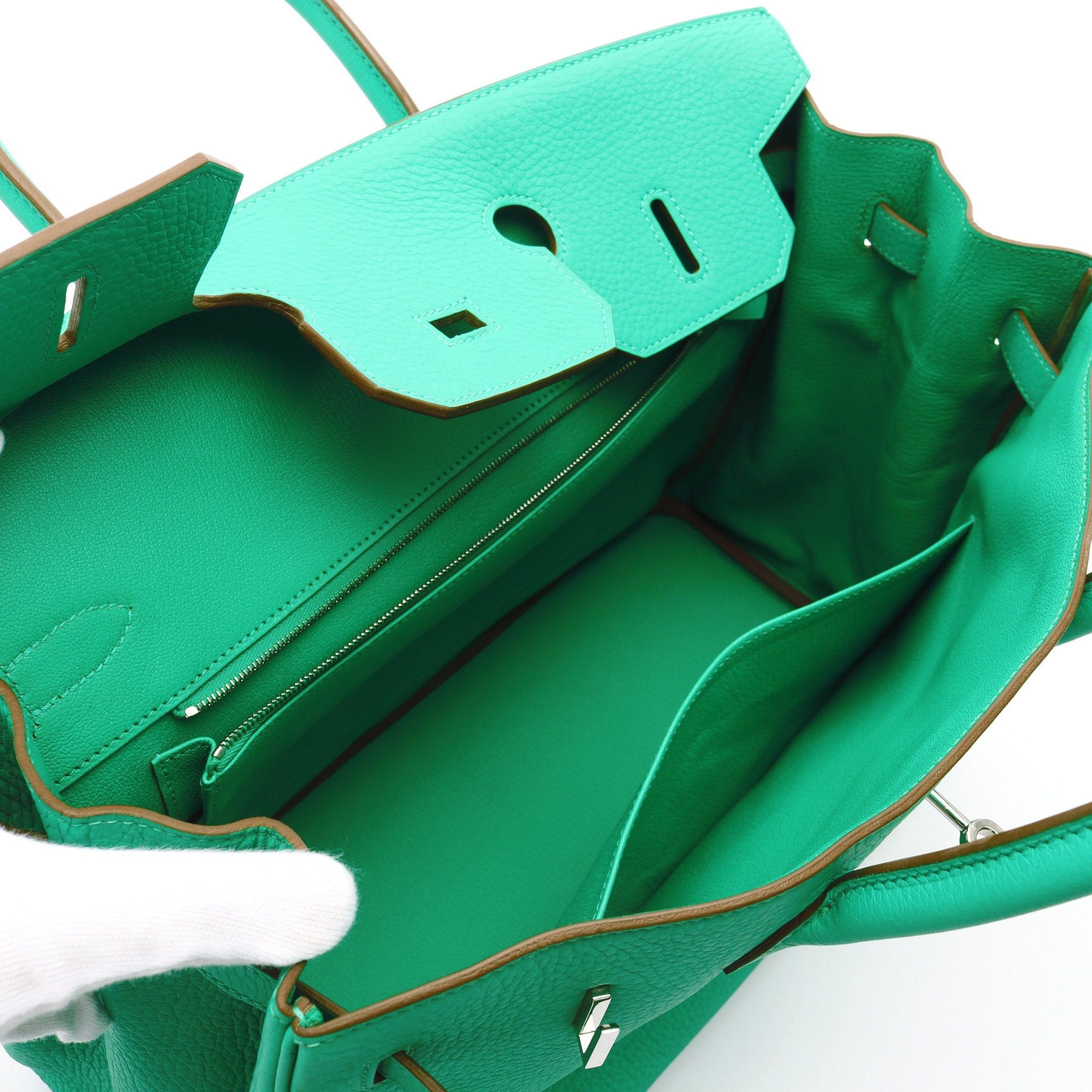 Hermes Hermes Birkin 35 Mint Handbag Clemence Leather Green Silver Hardware Stamp Size ONE SIZE - 3 Thumbnail