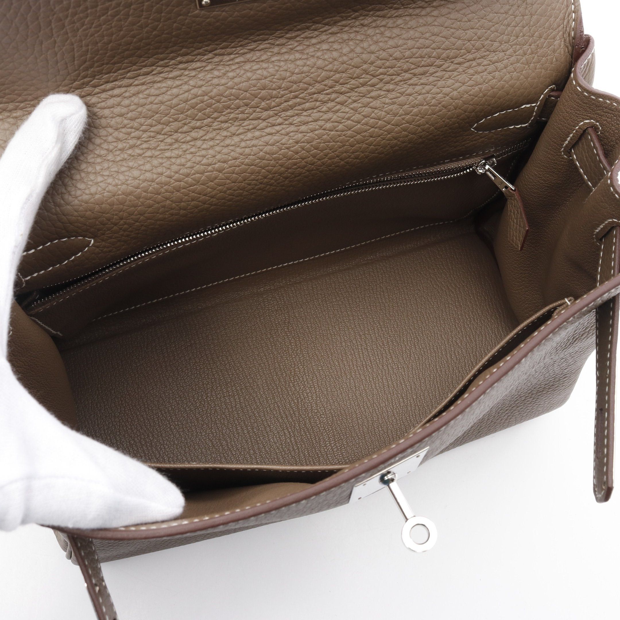 Hermes Hermes Kelly28 Etoupe Handbag Clemence Leather Gray Brown Silver Hardware Inner Stitch B Stamp Size ONE SIZE - 3 Thumbnail