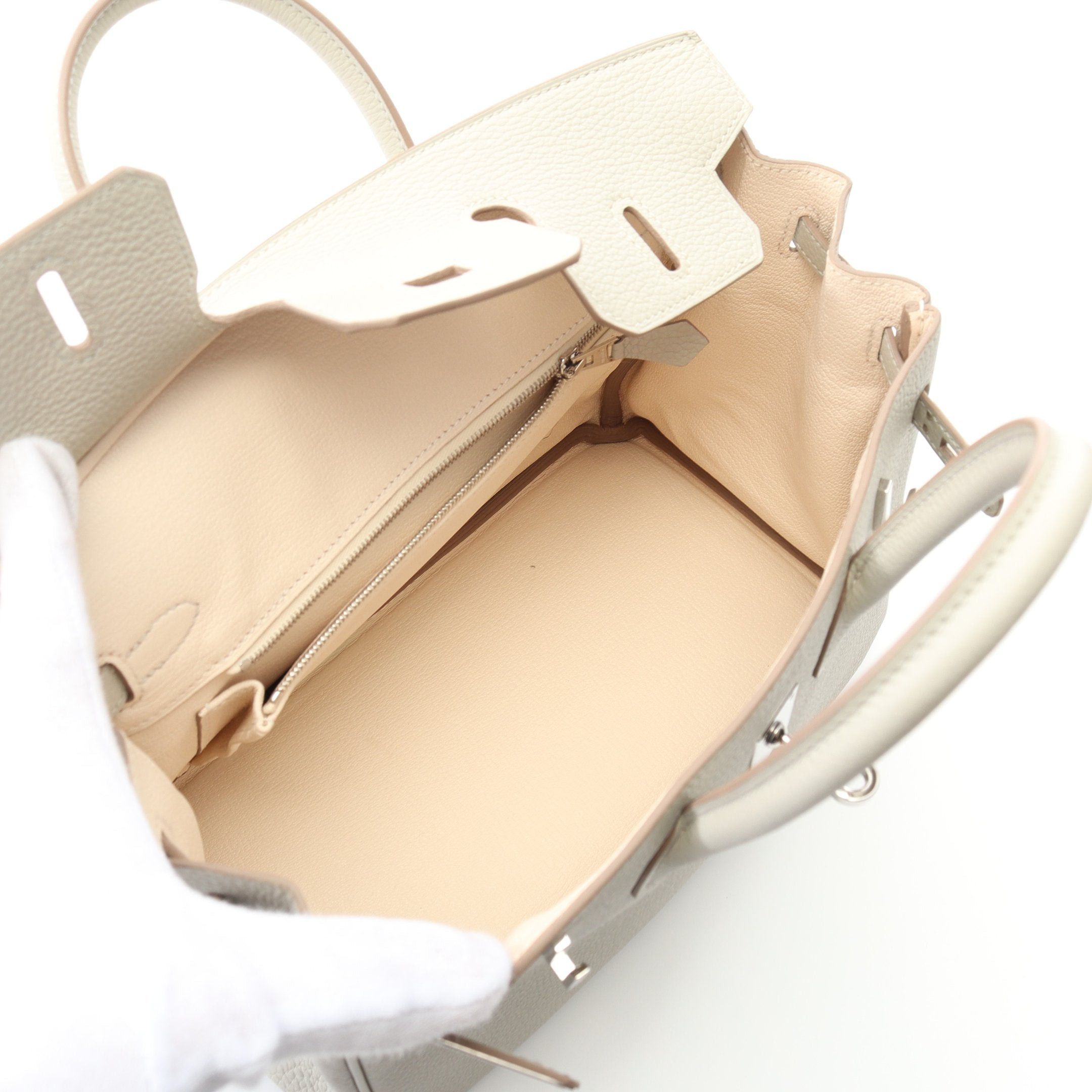 Hermes Hermes Birkin 25 Verso Gris Perle Nata Handbag Togo Light Gray Silver Hardware U Stamp Size ONE SIZE - 3 Thumbnail