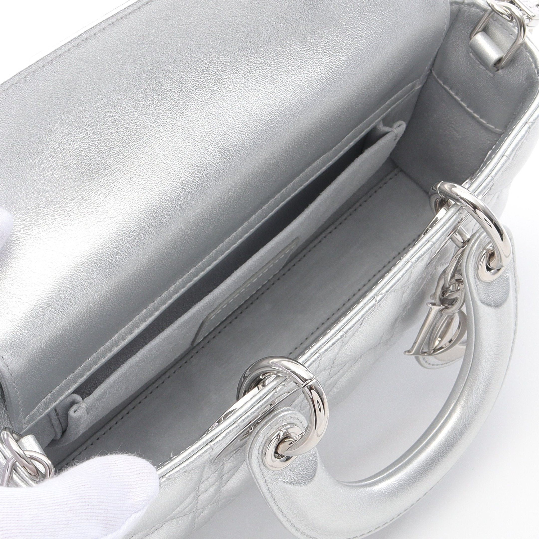 Dior Dior Lady Bag Small Handbag Leather Silver Size ONE SIZE - 3 Thumbnail