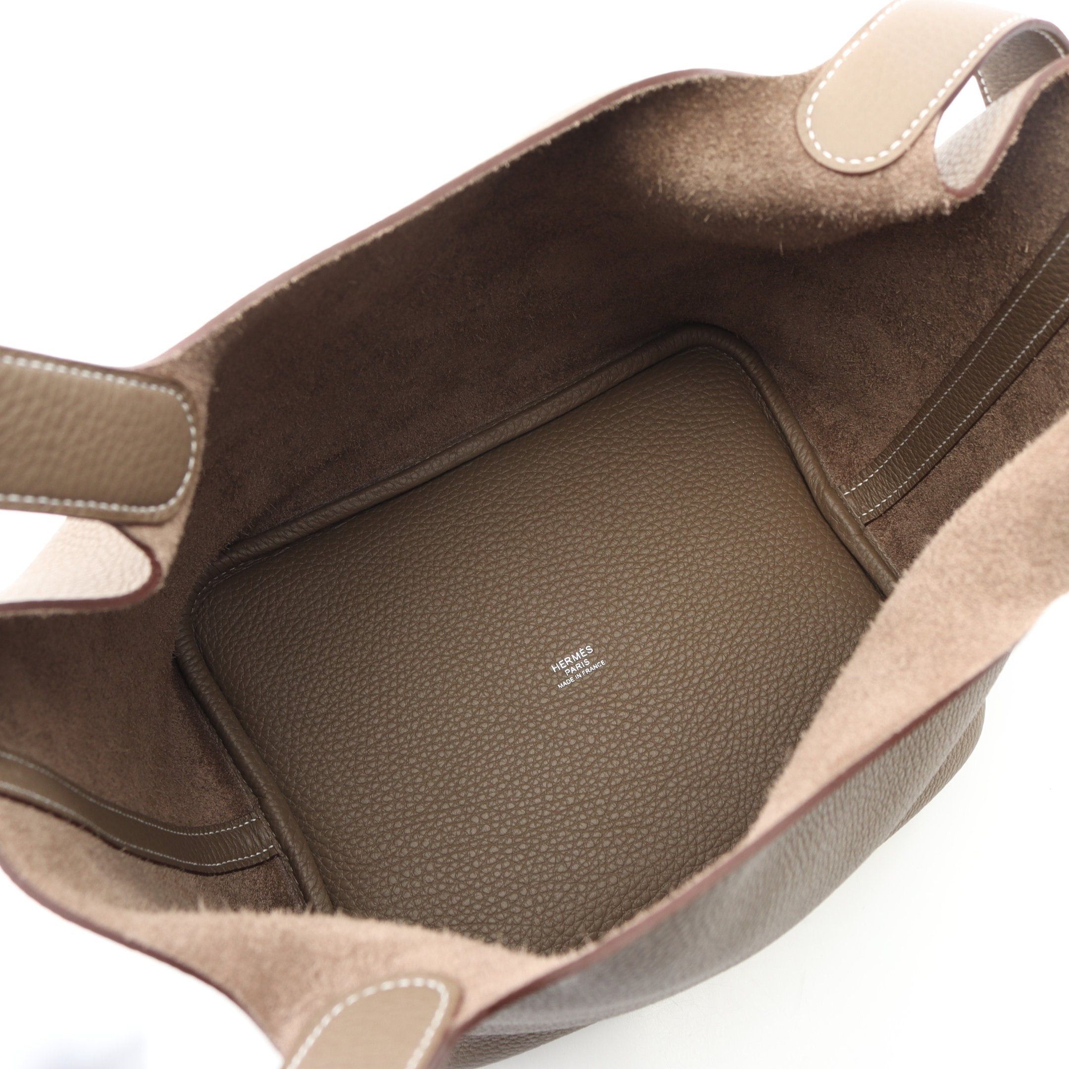 Hermes Hermes Picotane Lock Mm Handbag Clemence Leather Gray Brown Silver Hardware K Stamp Size ONE SIZE - 3 Thumbnail