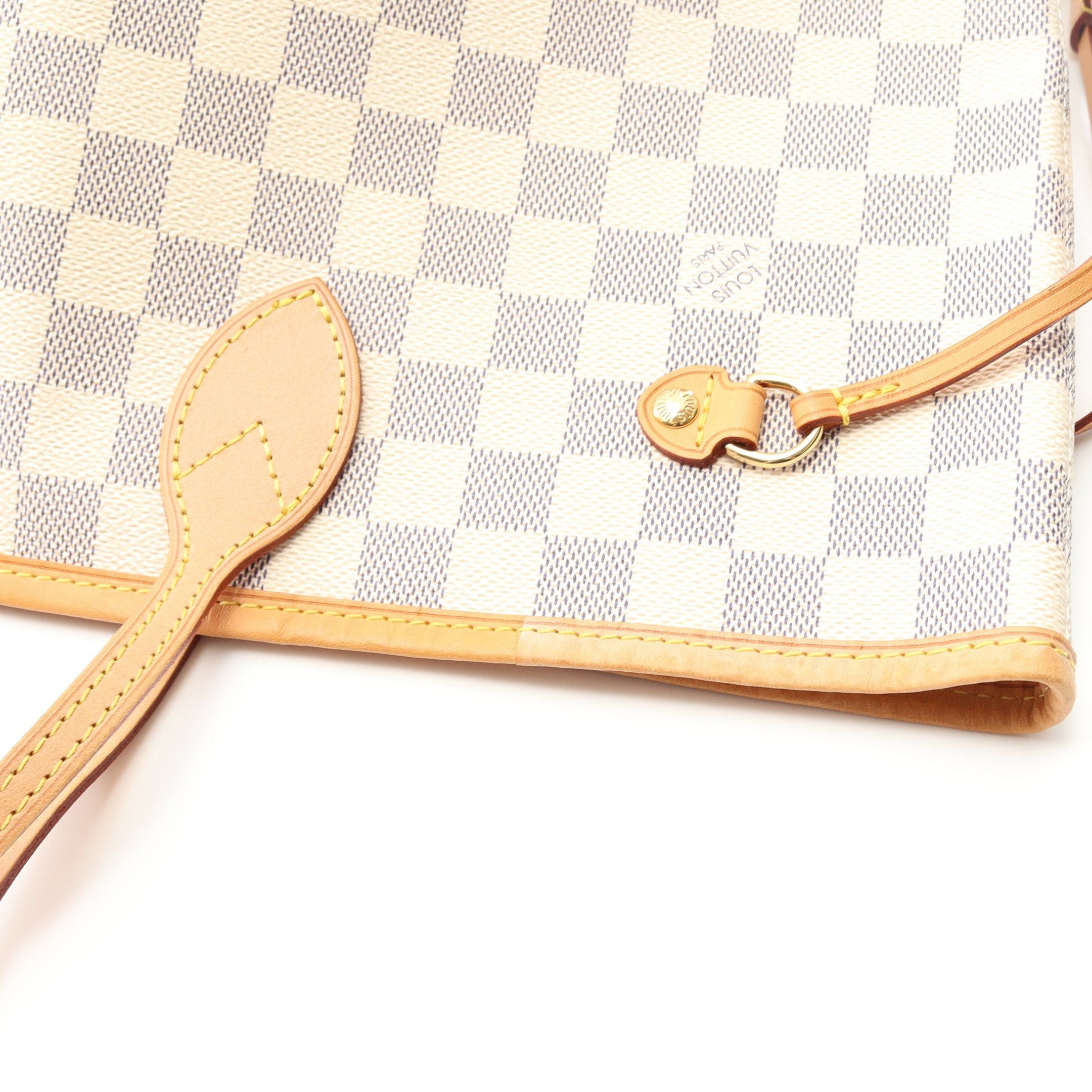 Louis Vuitton Louis Vuitton Neverfull Mm Damier Azur Shoulder Bag Tote Leather White Size ONE SIZE - 9 Thumbnail