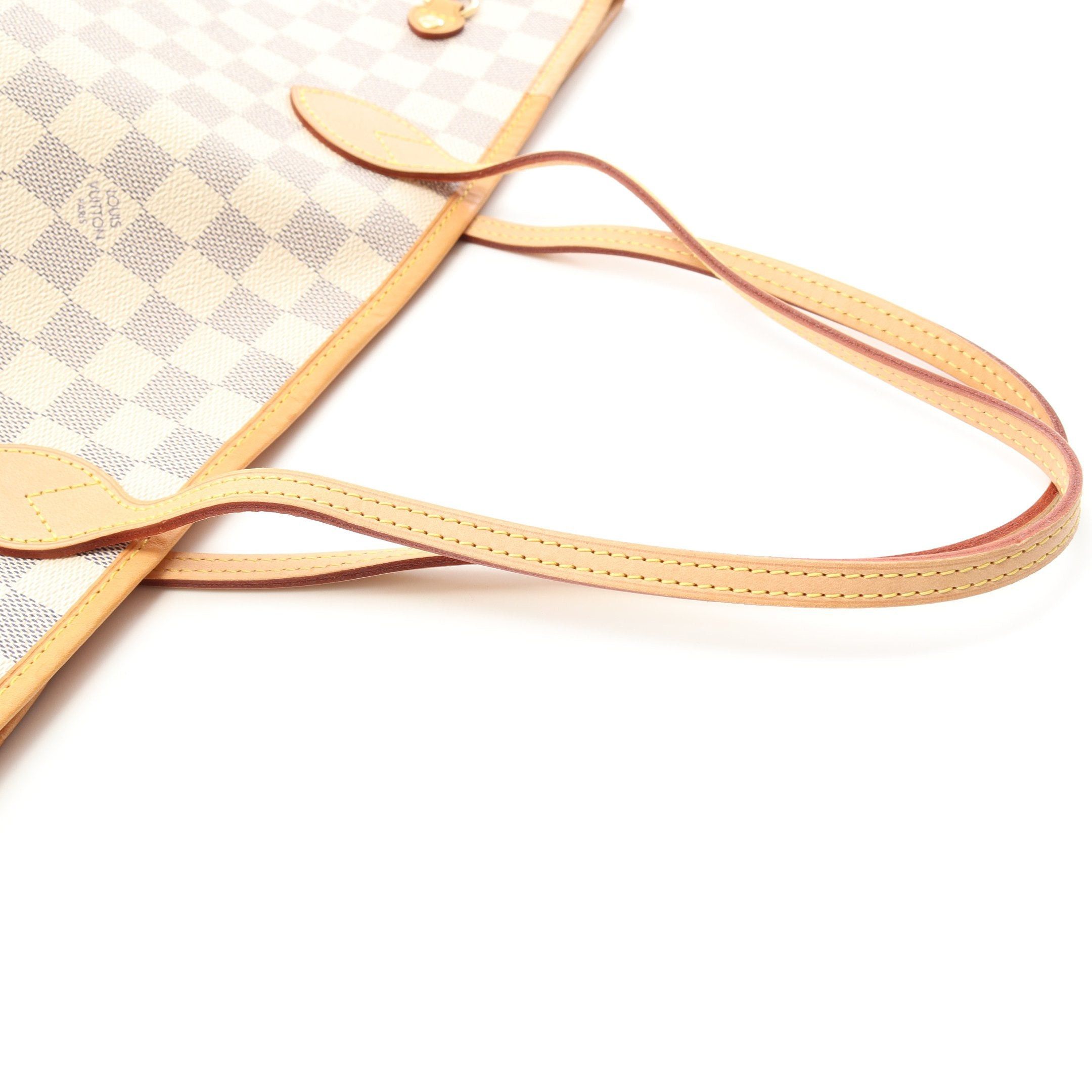 Louis Vuitton Louis Vuitton Neverfull Mm Damier Azur Shoulder Bag Tote Leather White Size ONE SIZE - 7 Thumbnail