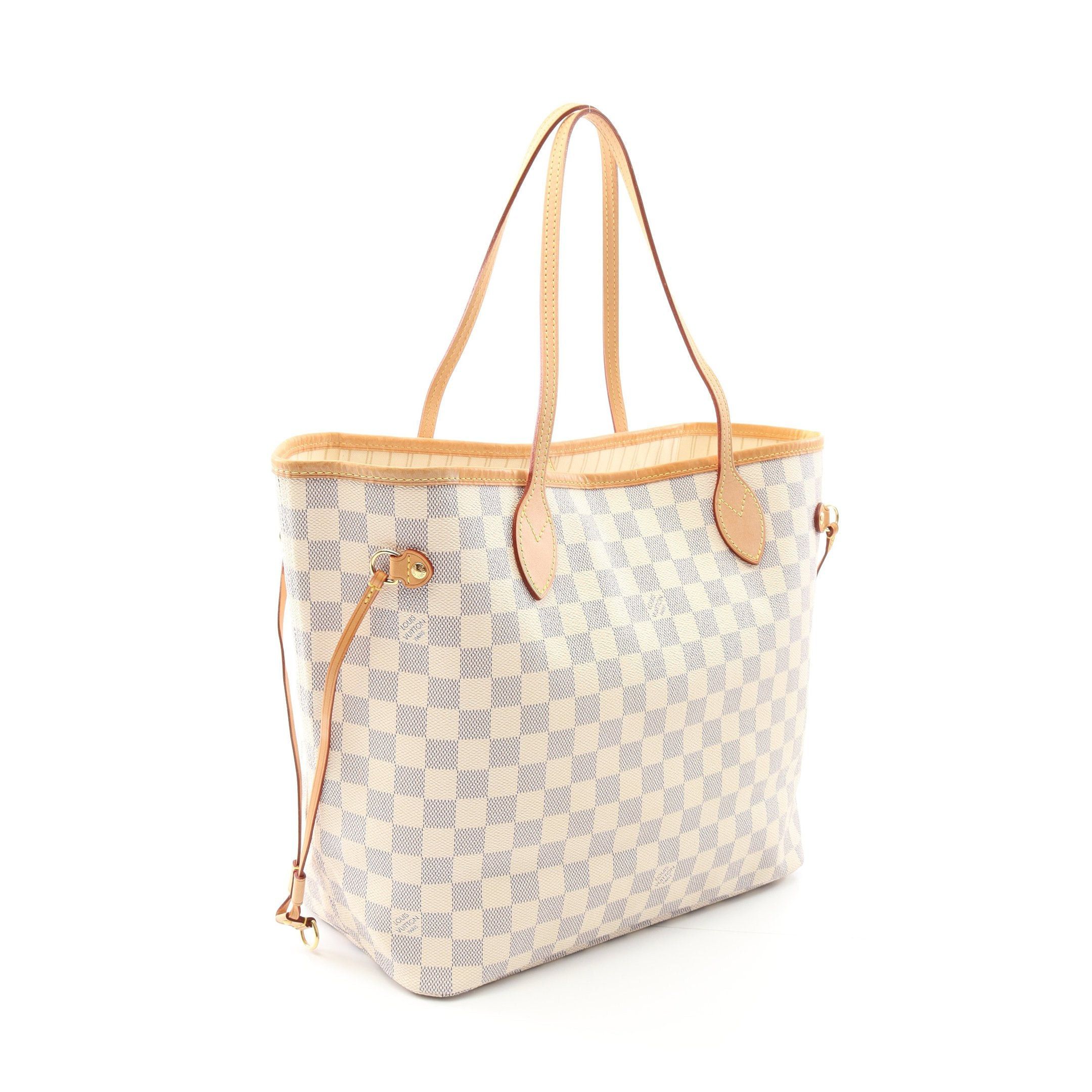 Louis Vuitton Louis Vuitton Neverfull Mm Damier Azur Shoulder Bag Tote Leather White Size ONE SIZE - 2 Thumbnail
