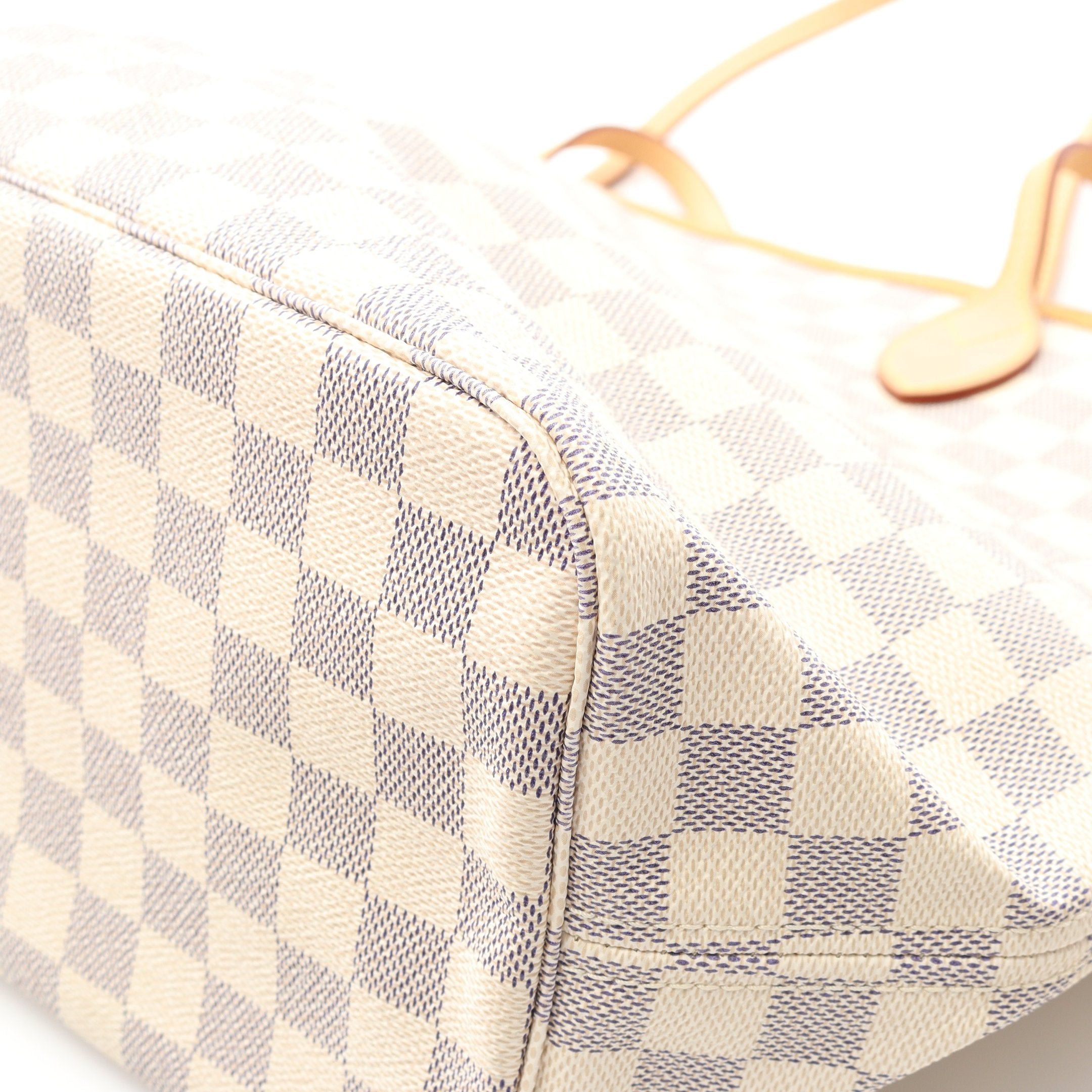 Louis Vuitton Louis Vuitton Neverfull Mm Damier Azur Shoulder Bag Tote Leather White Size ONE SIZE - 6 Thumbnail
