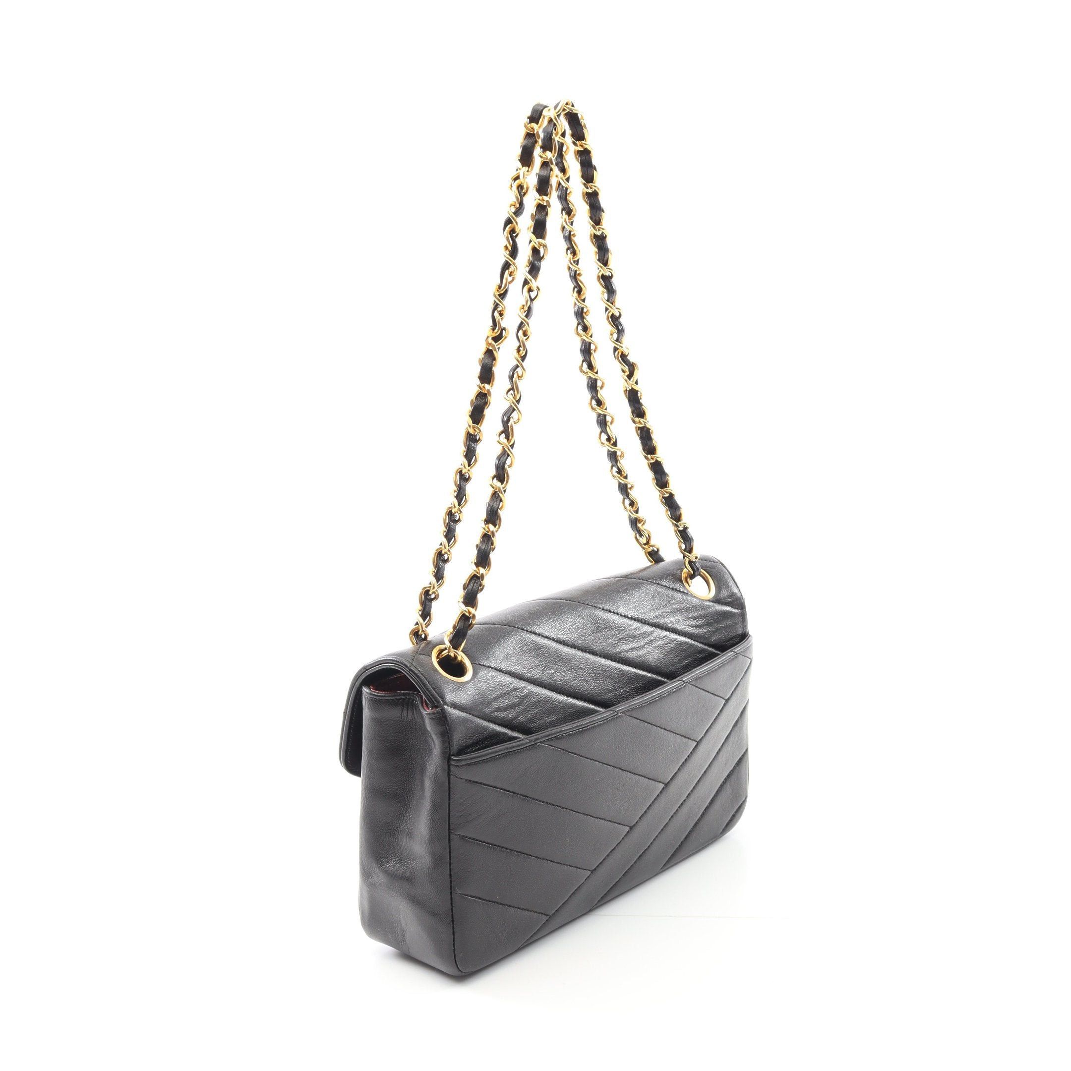 Chanel Chanel Bias Stitch Double Chain Shoulder Bag Lambskin Black Gold Hardware Size ONE SIZE - 2 Thumbnail