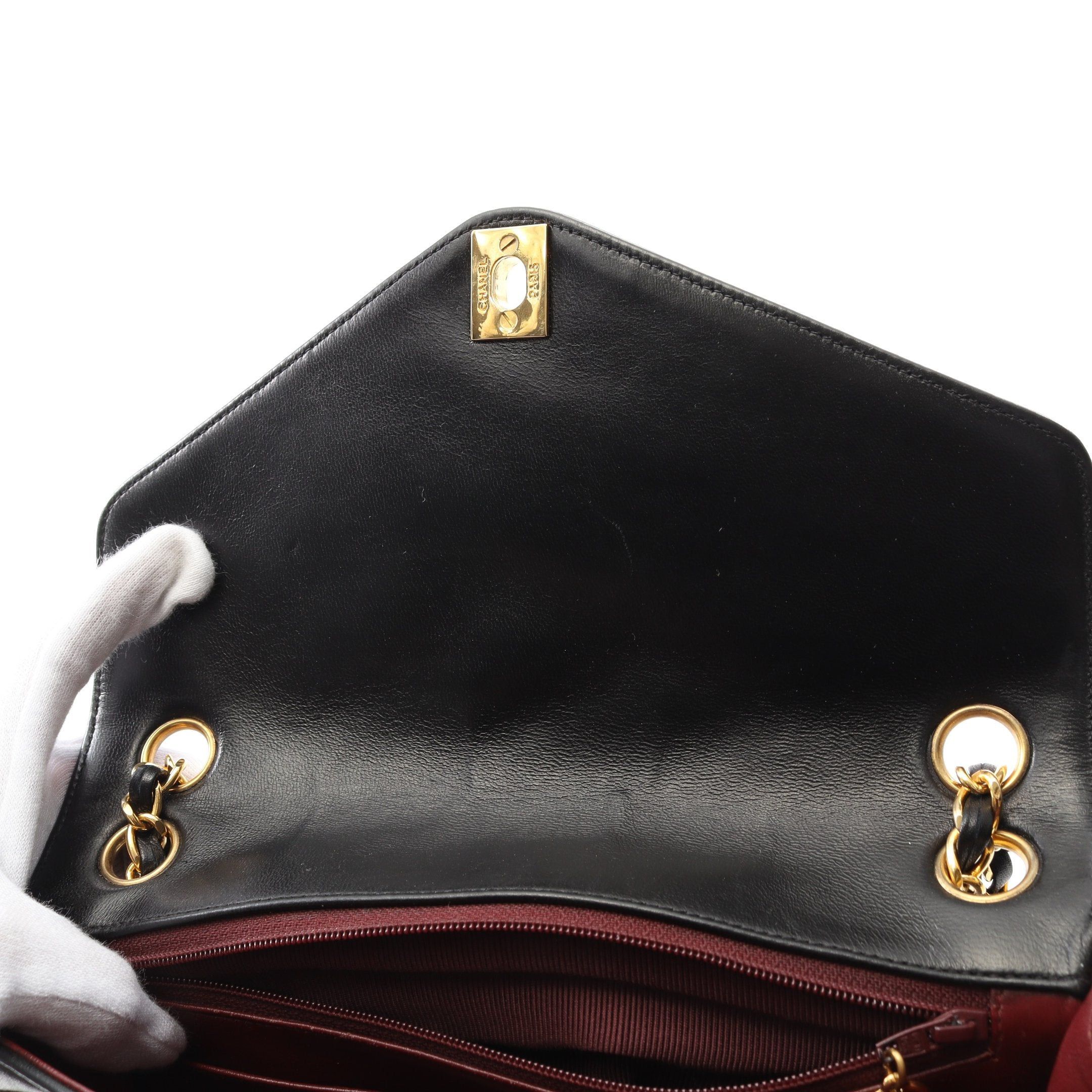 Chanel Chanel Bias Stitch Double Chain Shoulder Bag Lambskin Black Gold Hardware Size ONE SIZE - 7 Thumbnail