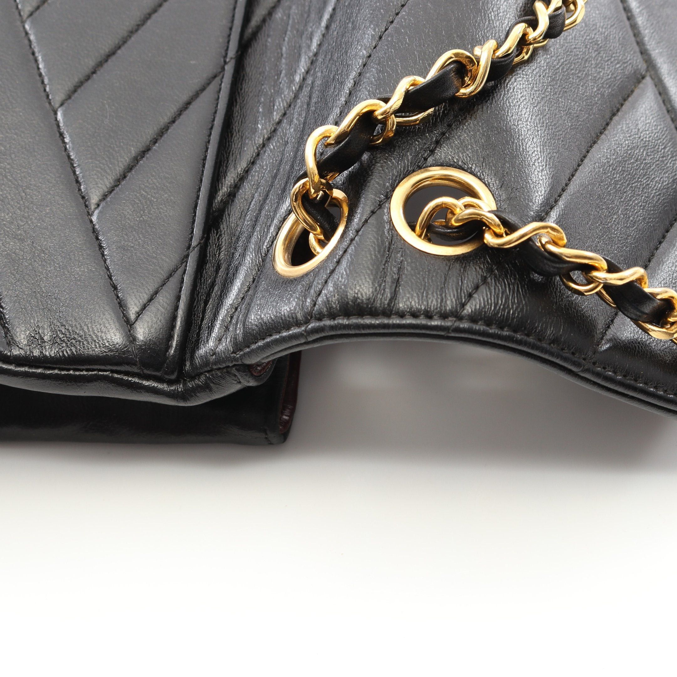 Chanel Chanel Bias Stitch Double Chain Shoulder Bag Lambskin Black Gold Hardware Size ONE SIZE - 9 Thumbnail