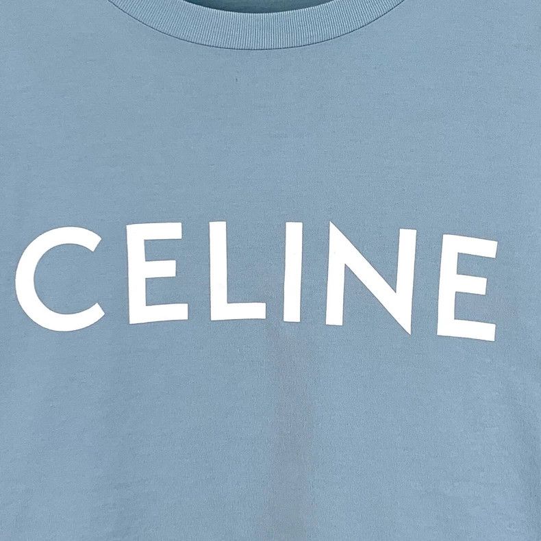 Celine Celine Light Blue Letter Print Cotton T-Shirt Size M / US 6-8 / IT 42-44 - 4 Thumbnail