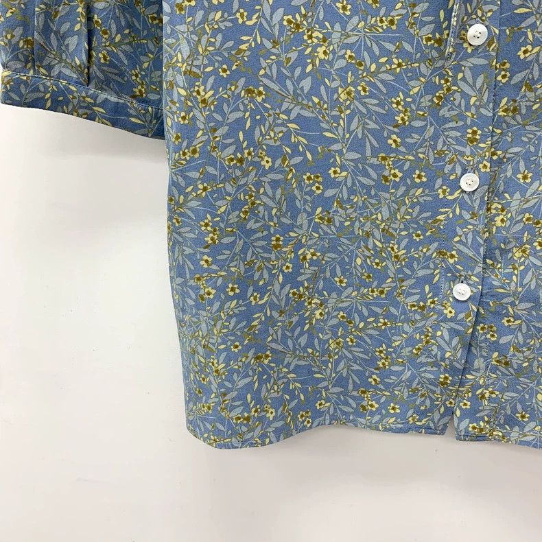Celine Blue Floral Silk Short Sleeve Shirt Size XS / US 0-2 / IT 36-38 - 4 Thumbnail