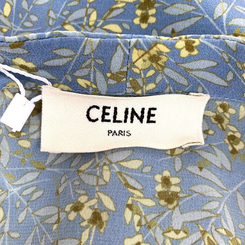 Celine Blue Floral Silk Short Sleeve Shirt Size XS / US 0-2 / IT 36-38 - 5 Thumbnail