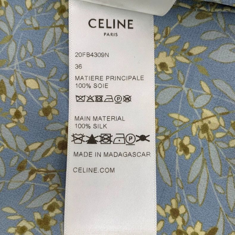 Celine Blue Floral Silk Short Sleeve Shirt Size XS / US 0-2 / IT 36-38 - 8 Thumbnail