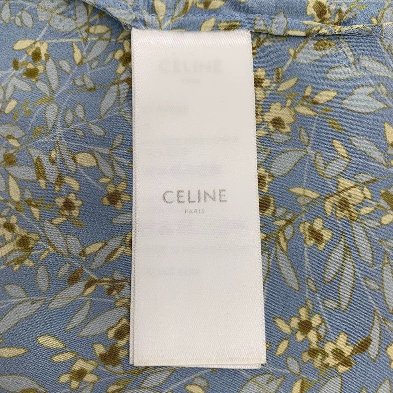 Celine Blue Floral Silk Short Sleeve Shirt Size XS / US 0-2 / IT 36-38 - 6 Thumbnail