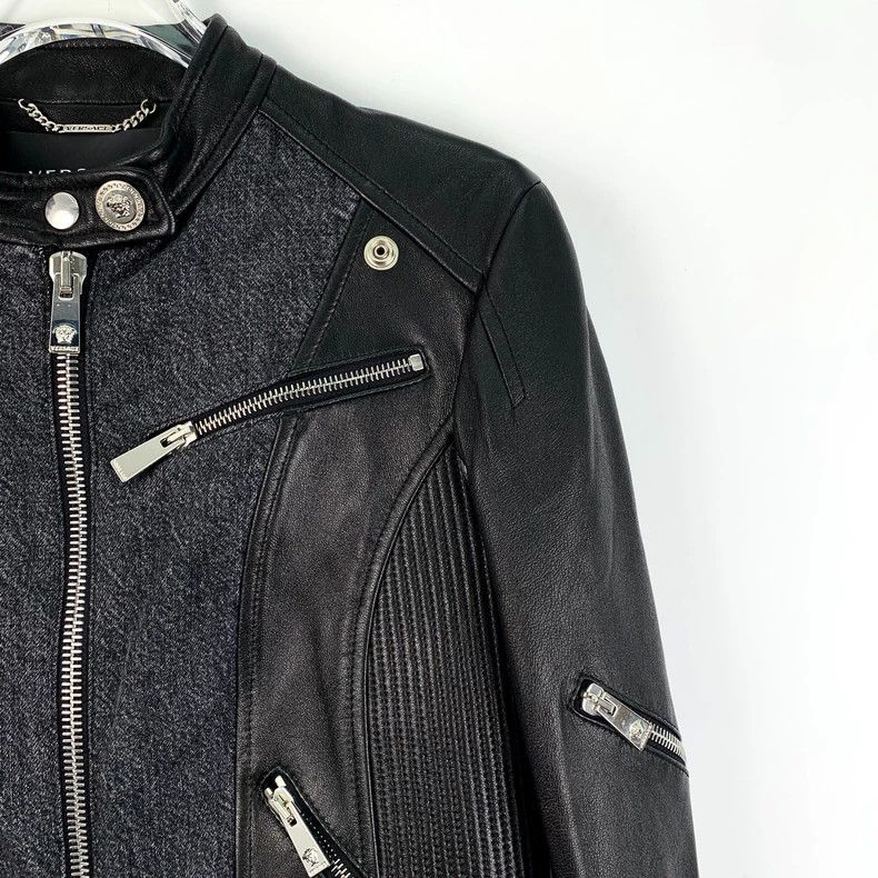 Versace Versace Black Leather Zip Long Sleeve Jacket Size M / US 6-8 / IT 42-44 - 3 Thumbnail