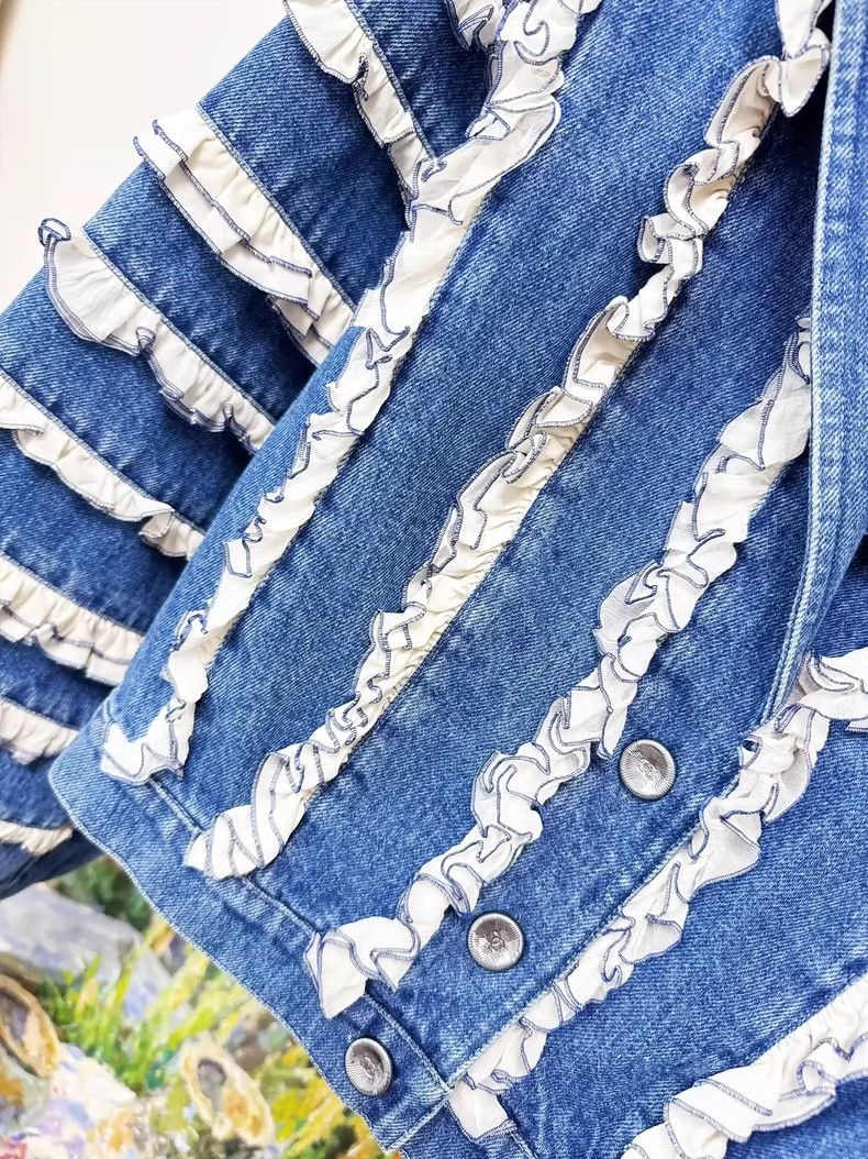 Chanel Chanel Denim Blue Ruffled Jacket Size S / US 4 / IT 40 - 3 Thumbnail