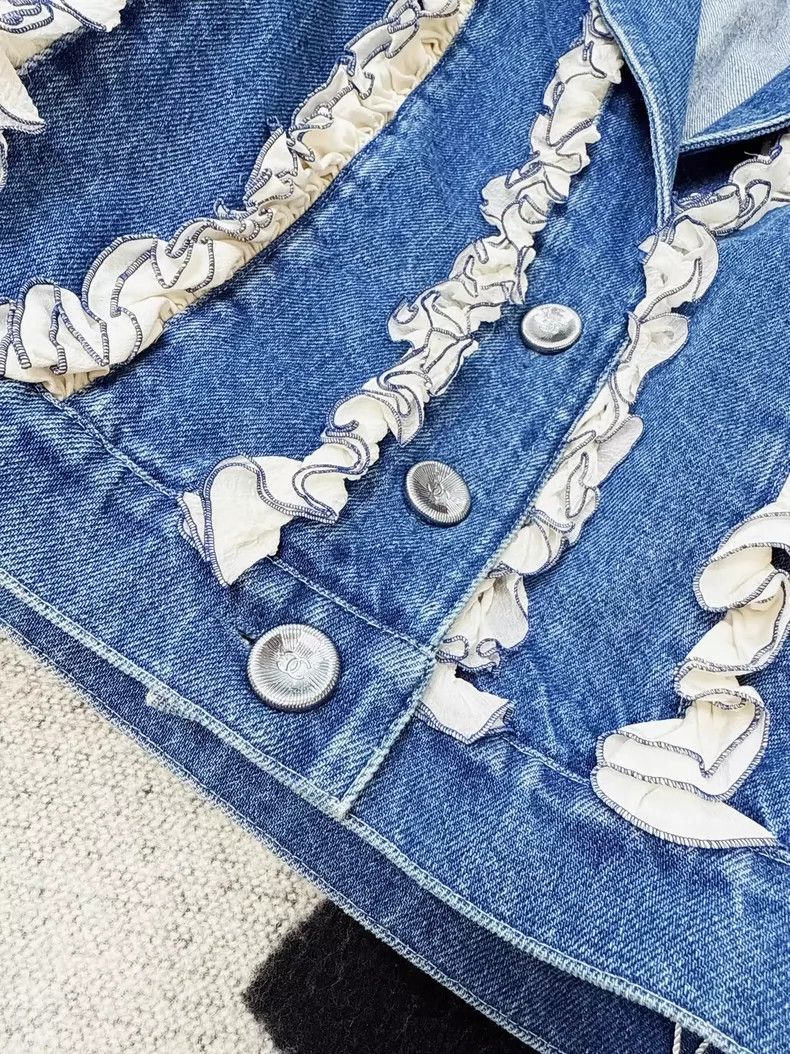 Chanel Chanel Denim Blue Ruffled Jacket Size S / US 4 / IT 40 - 7 Thumbnail