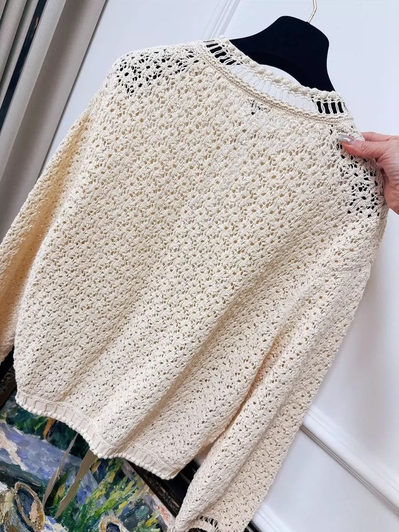 Chanel Chanel Cream Color Knit Cardigan with Bow Size S / US 4 / IT 40 - 3 Thumbnail