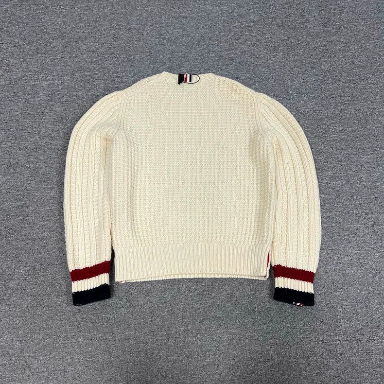 Thom Browne Thom Browne Cream Knit Sweater with Stripes Size M / US 6-8 / IT 42-44 - 2 Thumbnail