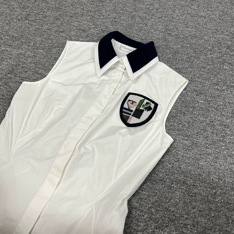 Dior Dior White Sleeveless Shirt with Logo Size S / US 4 / IT 40 - 3 Thumbnail