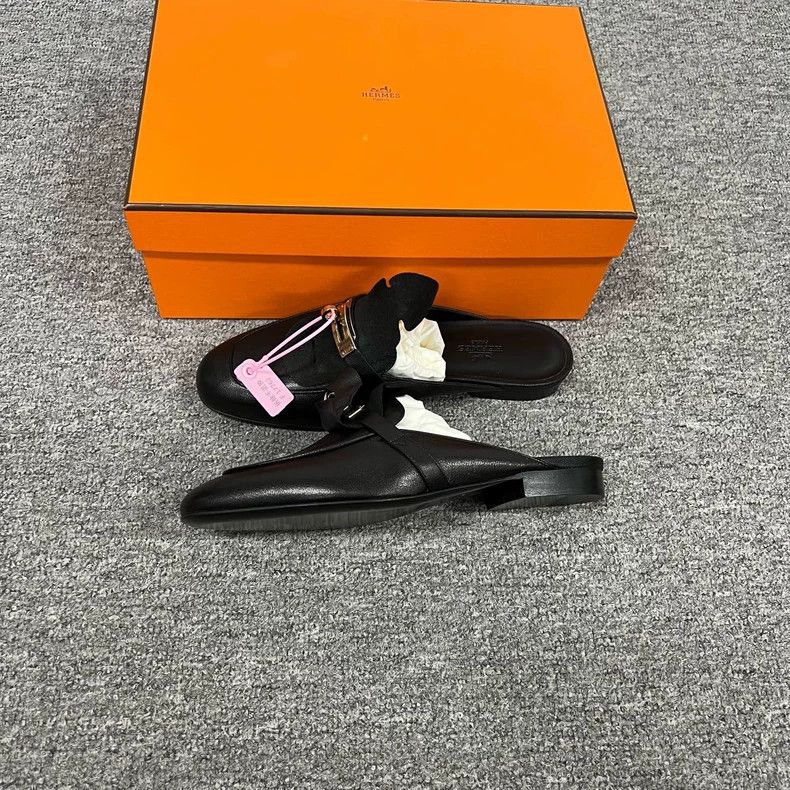 Hermes Kelly Black Slide Loafers Size 37