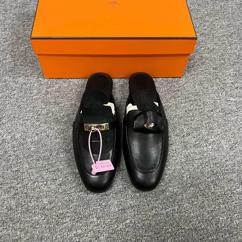Hermes Kelly Black Slide Loafers Size 37
