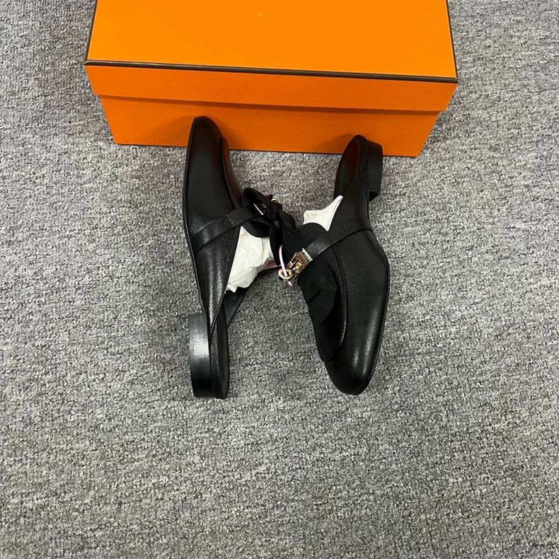 Hermes Kelly Black Slide Loafers Size 37