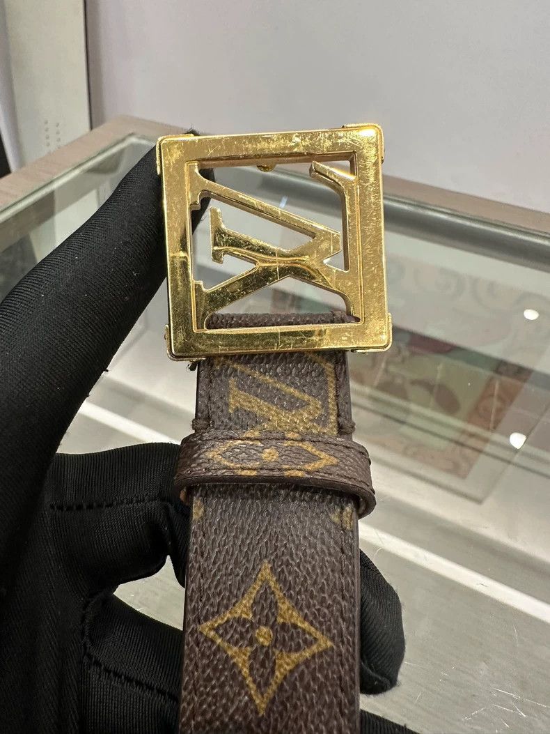 Louis Vuitton Classic Brown LV Monogram Belt with Gold Buckle Size ONE SIZE - 3 Thumbnail
