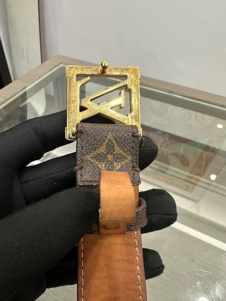 Louis Vuitton Classic Brown LV Monogram Belt with Gold Buckle Size ONE SIZE - 4 Thumbnail