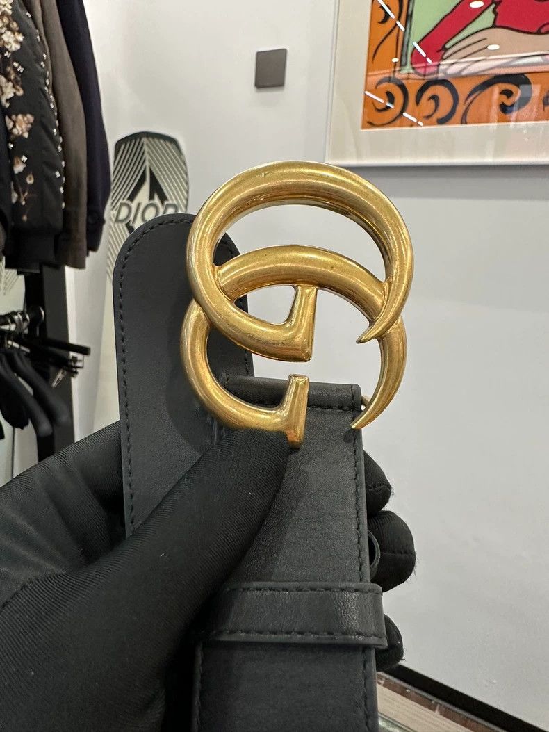 Gucci Gucci Black Gold Double G Logo Belt Size ONE SIZE - 3 Thumbnail