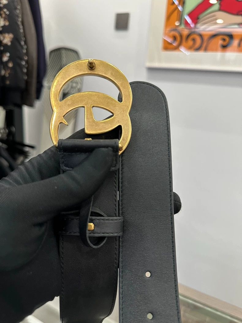 Gucci Gucci Black Gold Double G Logo Belt Size ONE SIZE - 4 Thumbnail