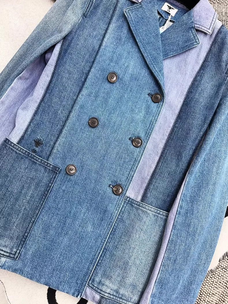 Dior Blue Patchwork Denim Blazer Jacket