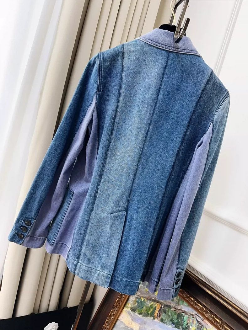 Dior Blue Patchwork Denim Blazer Jacket