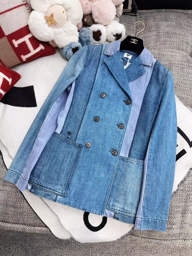 Dior Blue Patchwork Denim Blazer Jacket