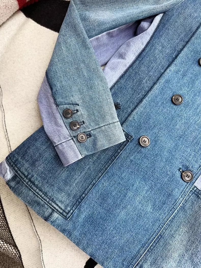Dior Blue Patchwork Denim Blazer Jacket