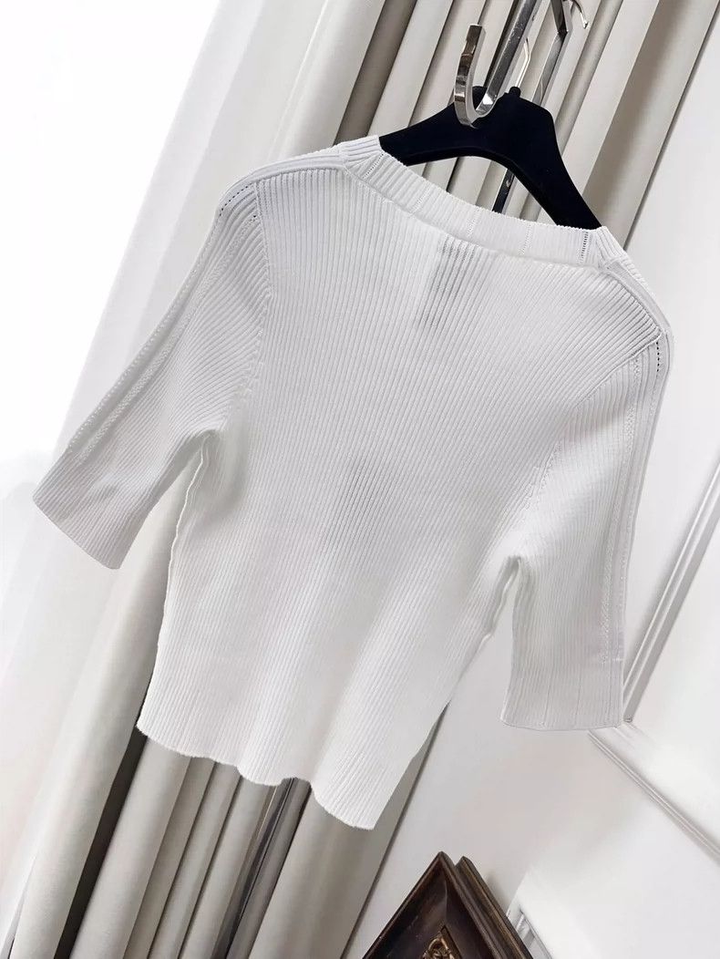 Chanel Chanel White Double C Logo Knit Top Size M / US 6-8 / IT 42-44 - 2 Thumbnail