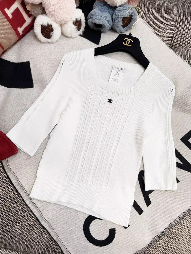 Chanel Chanel White Double C Logo Knit Top Size M / US 6-8 / IT 42-44 - 7 Thumbnail
