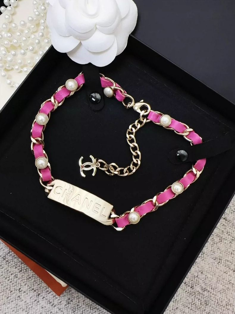 Chanel Chanel Pink Pearl Chain Choker Necklace Size ONE SIZE - 2 Thumbnail