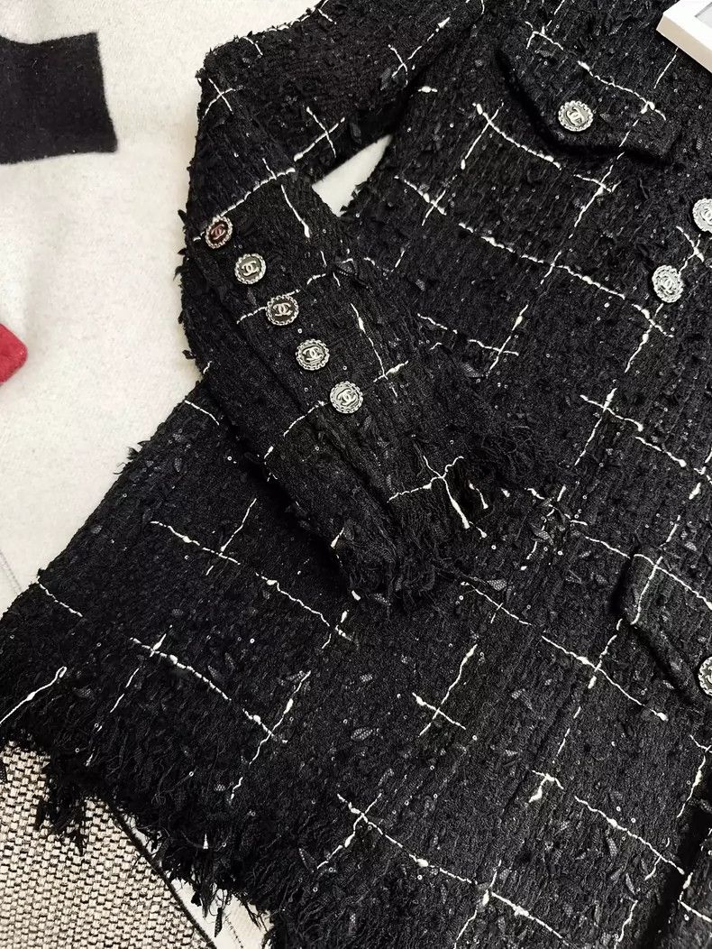 Chanel Chanel Black Checkered Fringe Tweed Jacket Size S / US 4 / IT 40 - 2 Thumbnail
