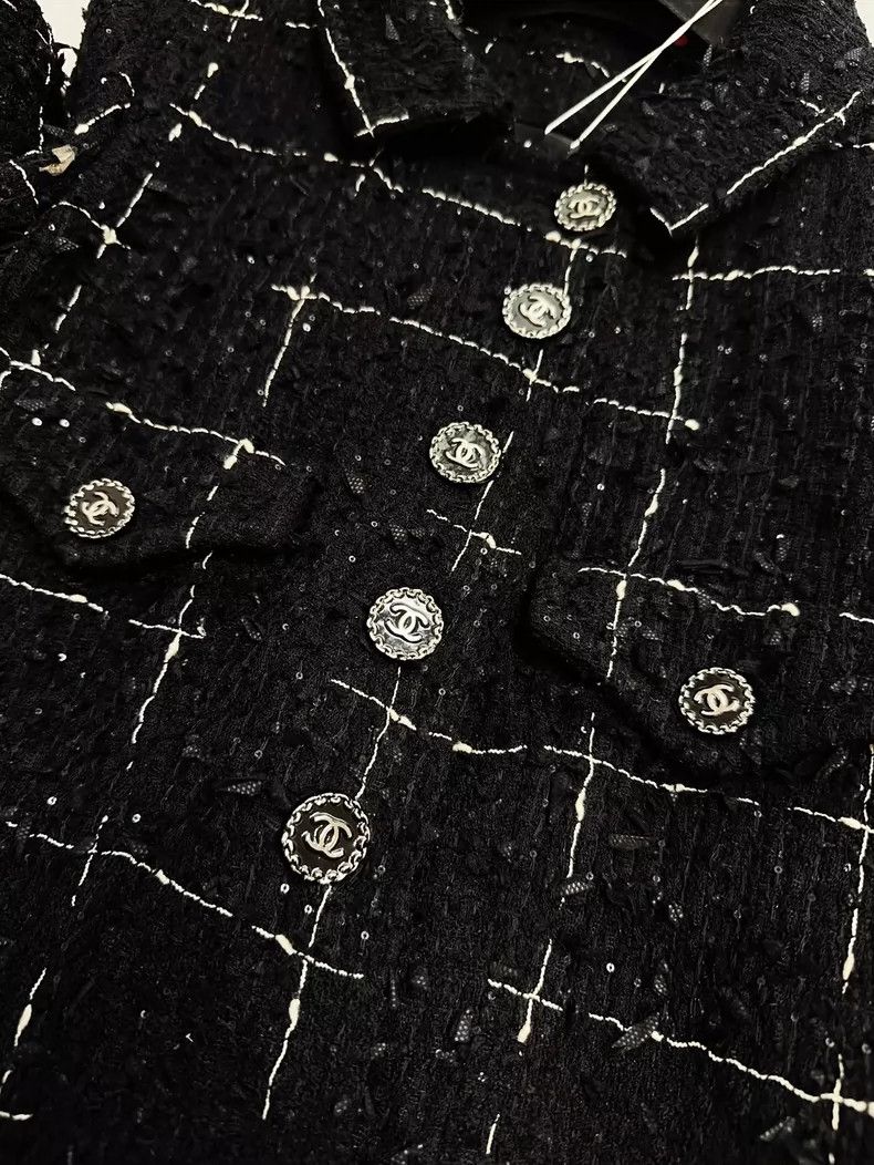Chanel Chanel Black Checkered Fringe Tweed Jacket Size S / US 4 / IT 40 - 3 Thumbnail