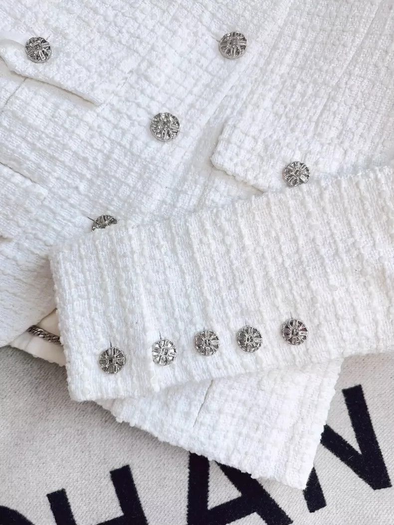 Chanel Chanel White Waffle Jacket with Sparkling Buttons Size S / US 4 / IT 40 - 6 Thumbnail